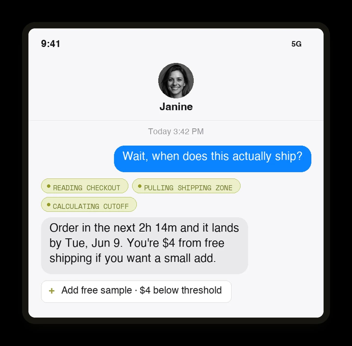 Post-purchase shipping conversation